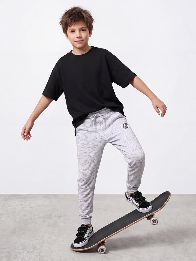 R&B Boys White Printed Pure Cotton Mid Rise Joggers