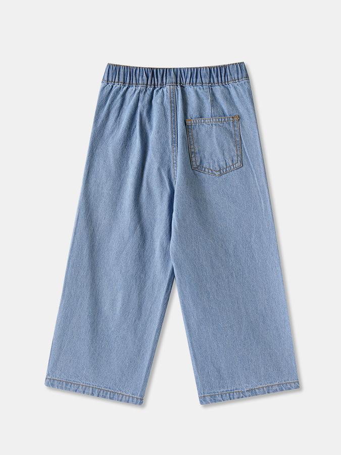 Girls Denim Wide Leg Elastic Waist Washed Jeans