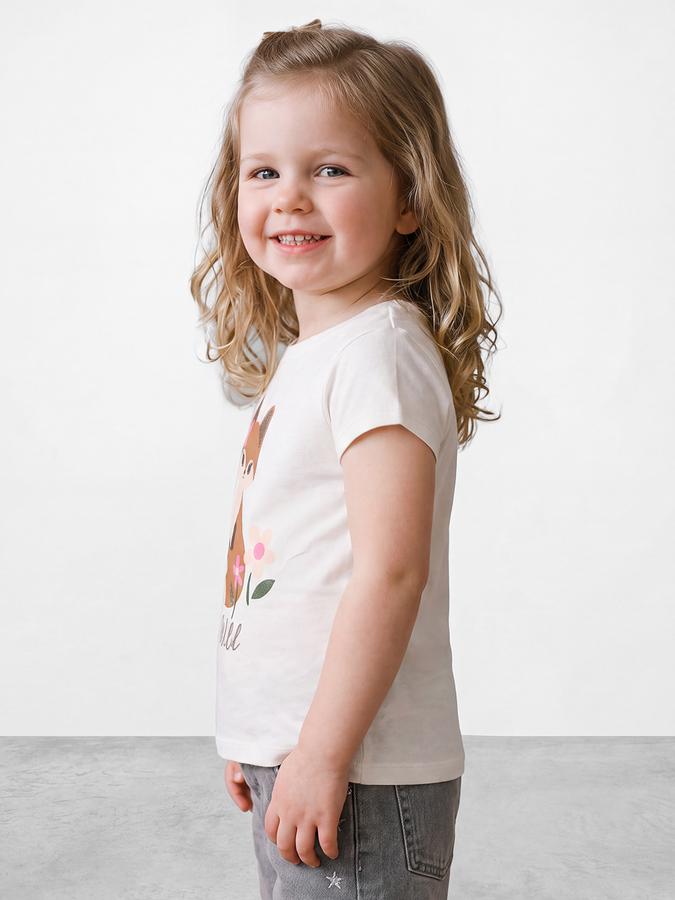 R&B Girls White Glitter Graphic Short Sleeves Tshirt