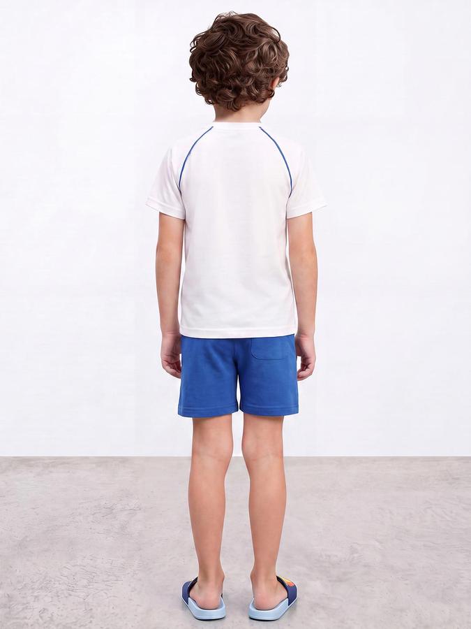 R&B Boys White & Blue Pure Cotton Sonic Print T-Shirt & Shorts Night Suit