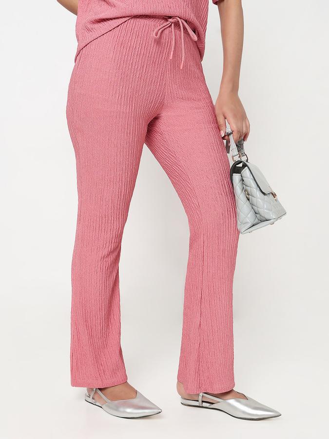 R&B Women Dusty Pink Textured Flared Trousers