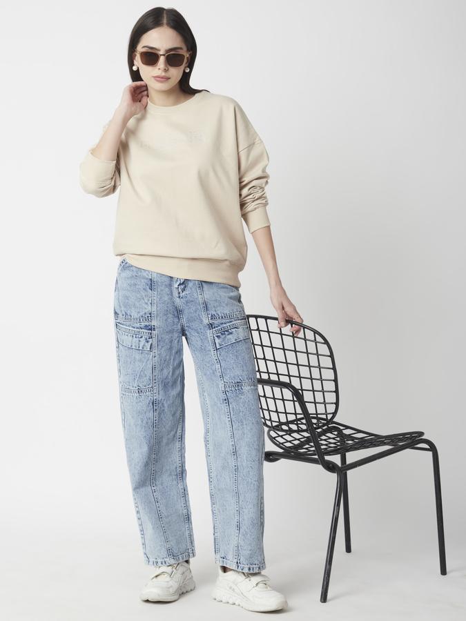 R&B Women Beige Solid Sweatshirt