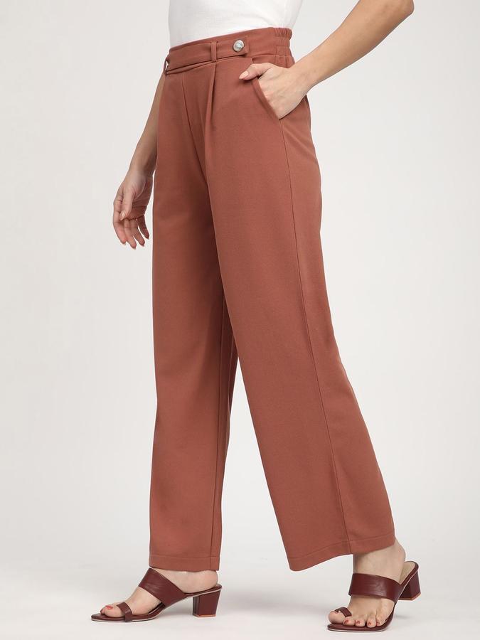 R&B Women Dark Brown Solid Flared Trousers