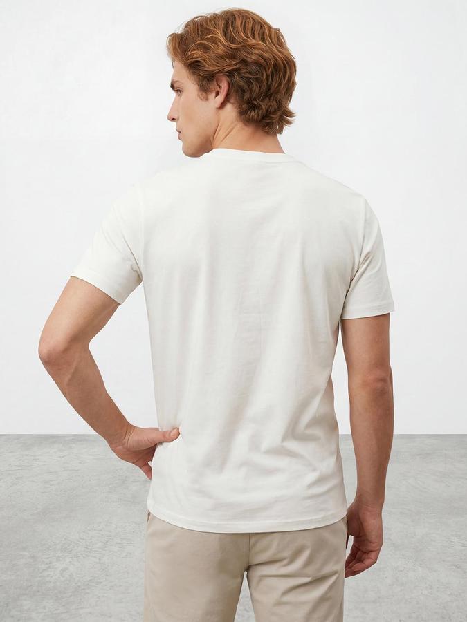 R&B Beige Men Printed Short Sleeves Tshirt