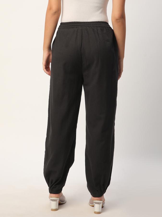 Women Cotton Joggers Elasticated Waist Solid Trousers