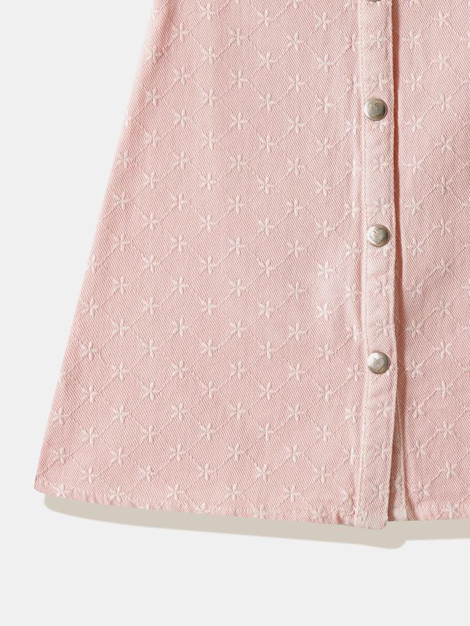 Girls Cotton Regular Fit Peter Pan Collar Embroidered Dress