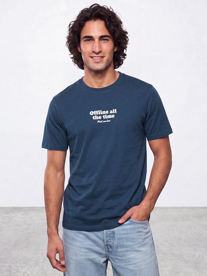 R&B Men Mallard Blue Typographic Print Short Sleeves Pure Cotton Tshirt