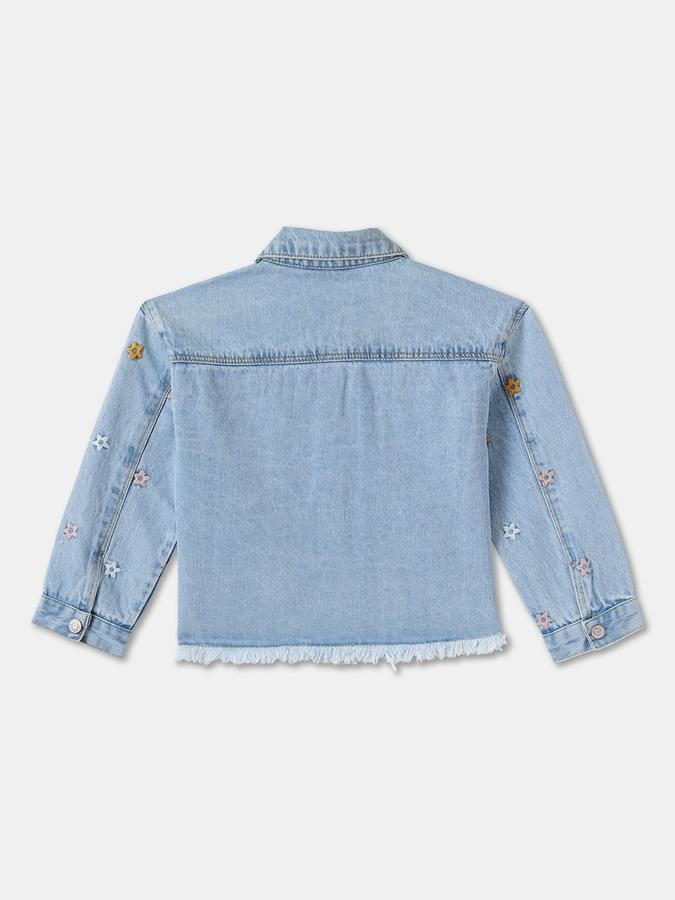 R&B Girls Blue Full Sleeves Embroidery Shirt Collar Denim Jacket