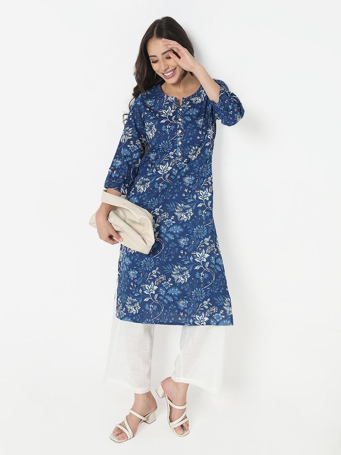 Women's regular fit casual printed round neck straight kurta 