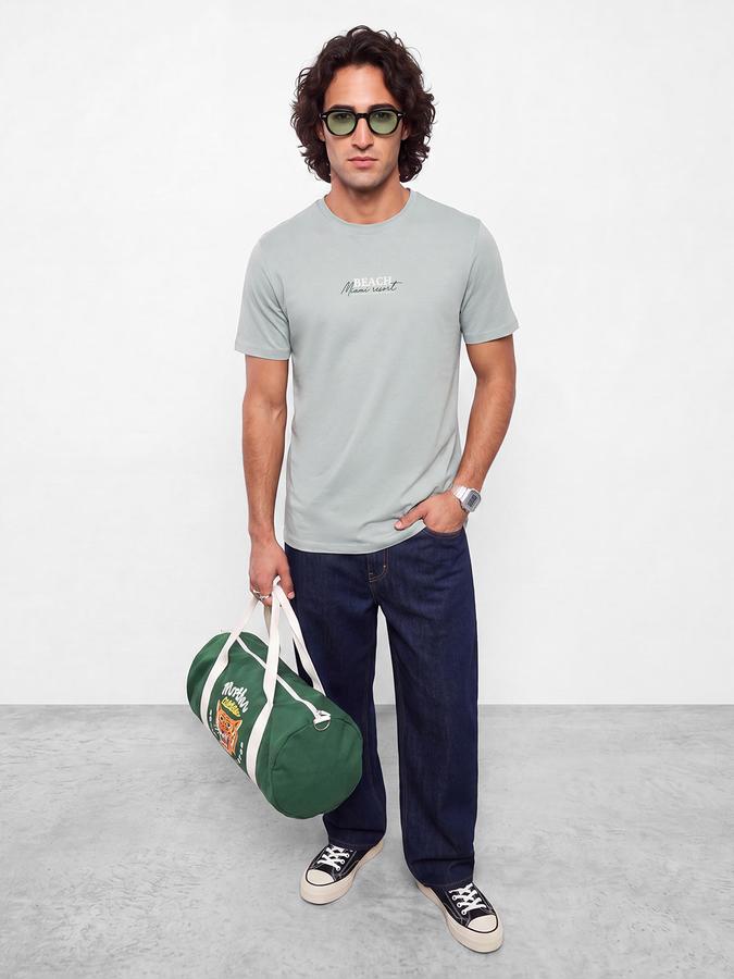 R&B Men Spring Green Typographic Print Short Sleeves Pure Cotton Tshirt