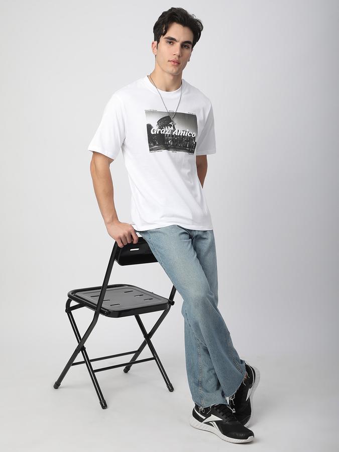 Men Cotton Relaxed Fit Crew Neck Graphic T-shirt