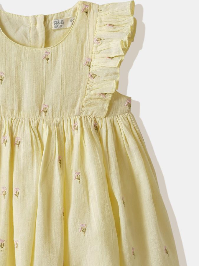 Girls Cotton A-Line Round Neck Ruffled Dress