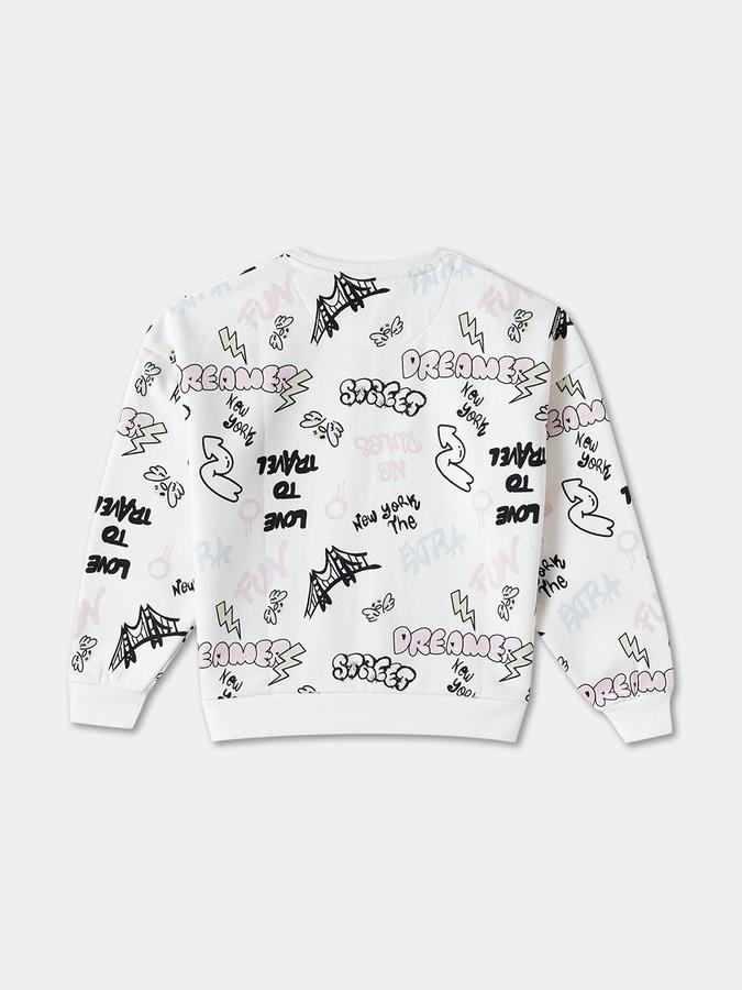 R&B Girls' White Printed Sweatshirt