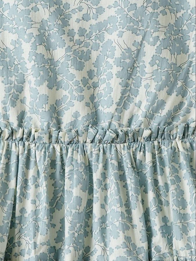 R&B Off White Floral Printed Girls Short Sleeves Dress