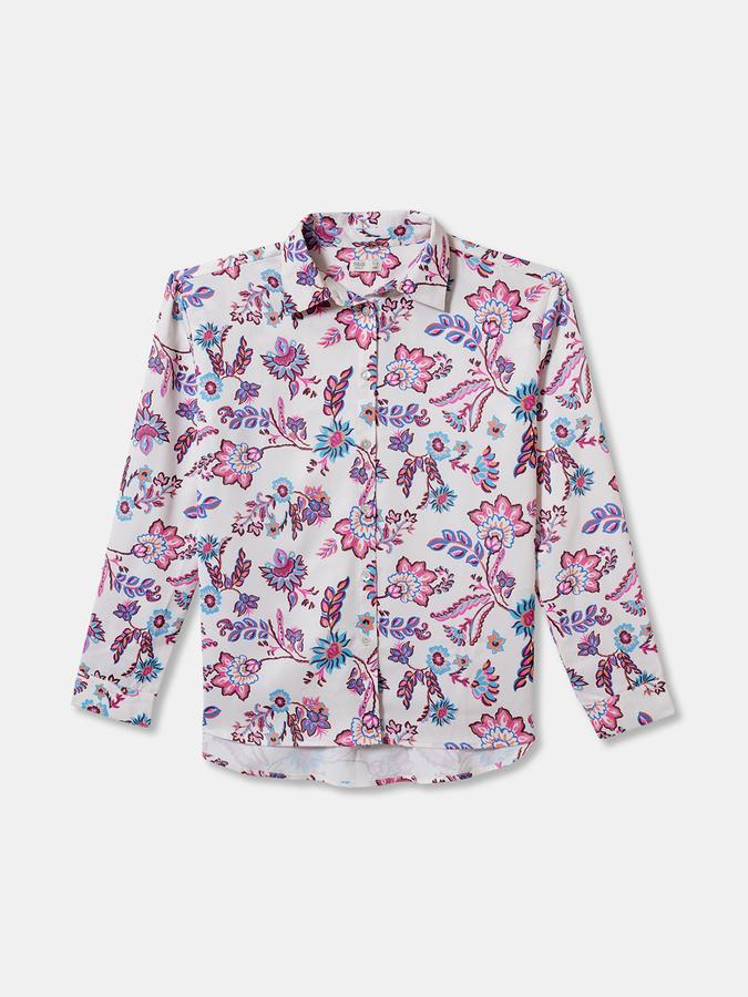 Girls Floral Print Full Sleeve Woven Shirt with Trousers Set