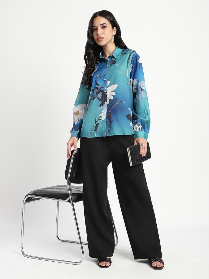 Women Polyester Regular Fit Collared Neck Floral Top