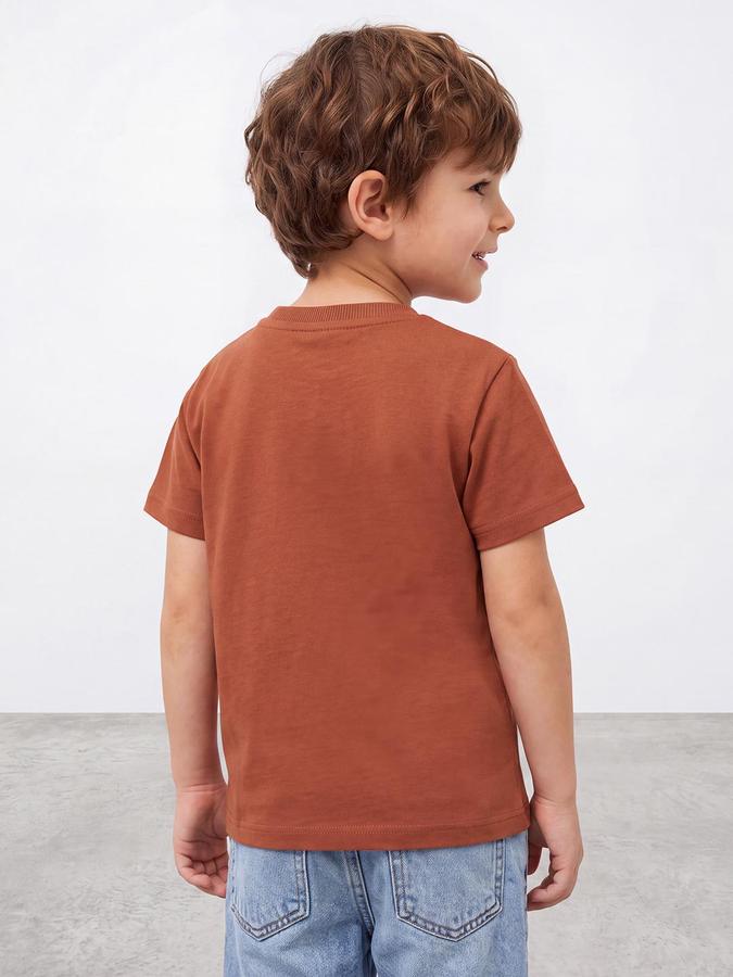 R&B Boys Brown Short Sleeve Round Neck Typography Graphic Print T-Shirt