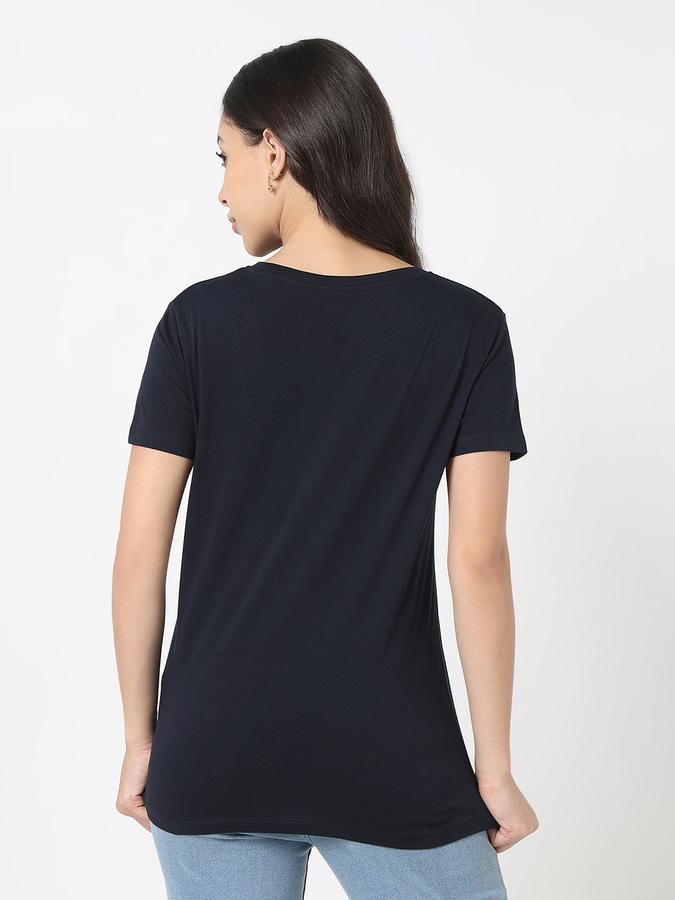R&B Women Navy Blue Floral Graphic Print T-Shirt