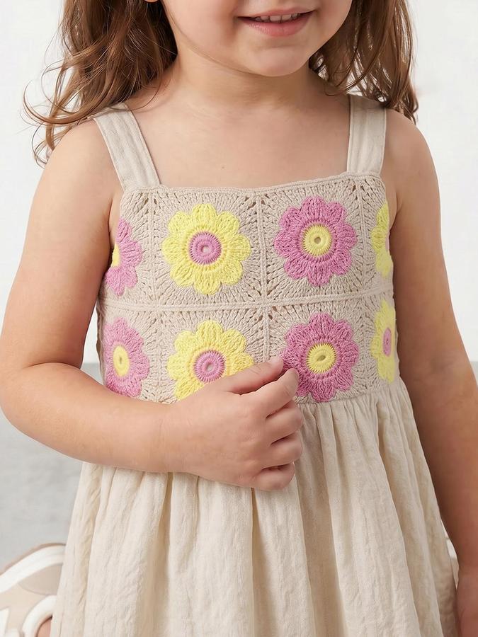 R&B Beige Cotton Printed Girls Dresses