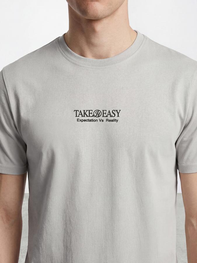 R&B Men's Grey Short Sleeves Round Neck Graphic Print T-Shirt
