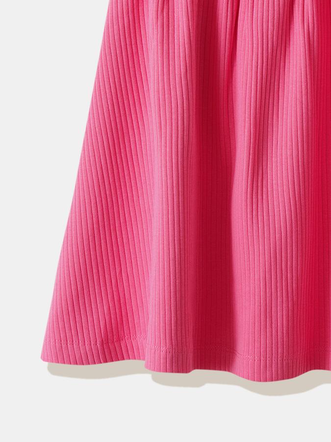 Girls Cotton Regular Fit Round Neck Ruffled Dress