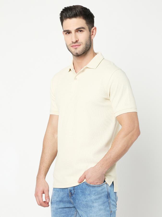 Men Cotton Blend Regular Fit Polo Neck Solid T-shirt