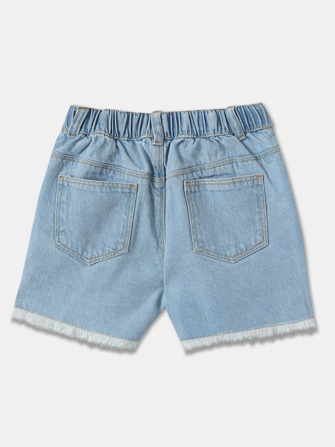 Girls Cotton Floral Mid-Waist Frayed Hem Shorts