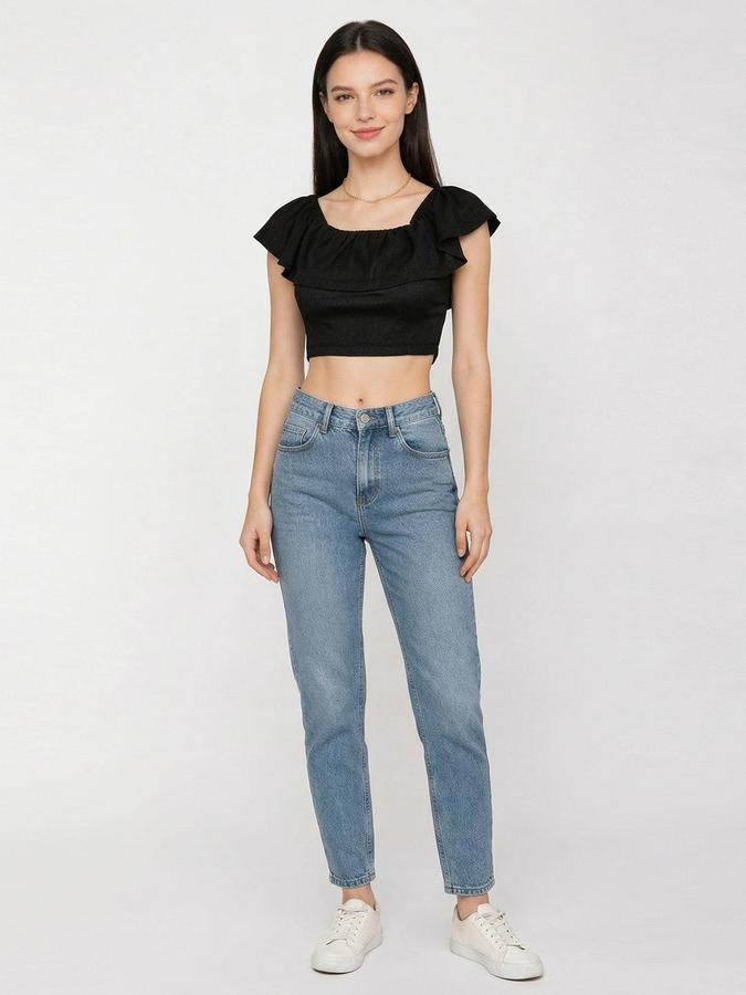 R&B Black Solid Women Fitted Top 