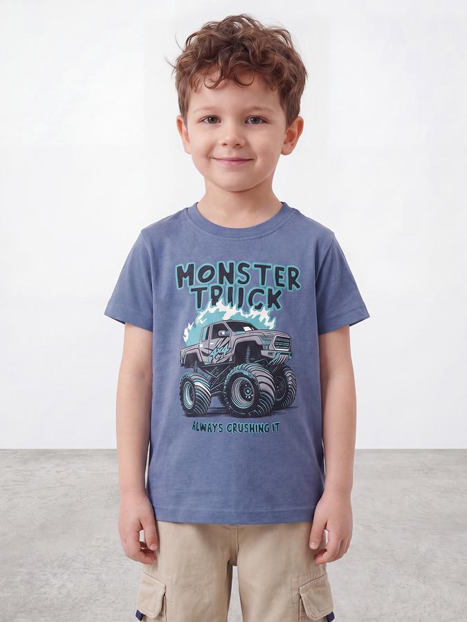 R&B Boys Blue Short sleeve Round Neck Race Day Car Graphics Bold Graphic Pure Cotton T-Shirt