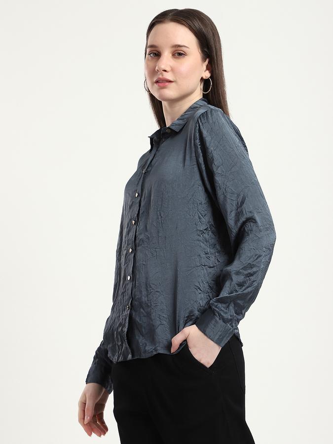 R&B Women Teal Textured Shirt