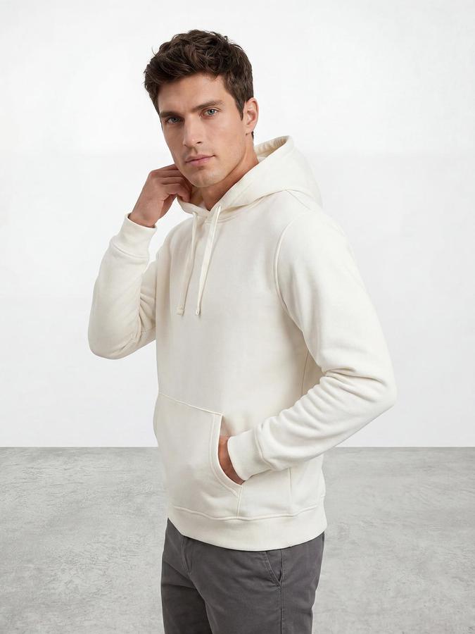 R&B White Blended Solid Men Sweatshirts