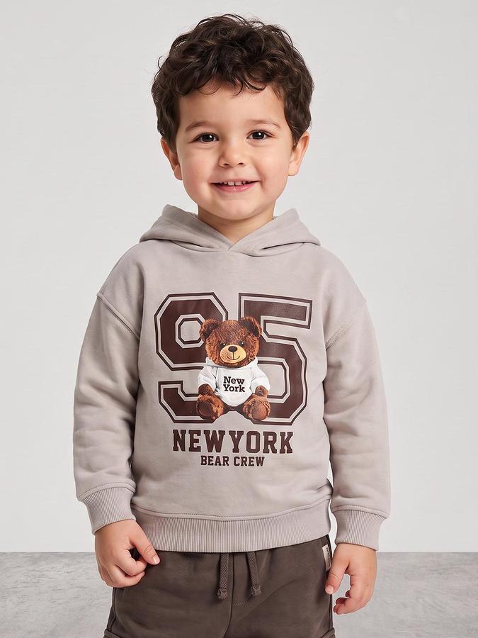 R&B Boys Grey Graphic Print Hooded Long Sleeves Sweatshirt