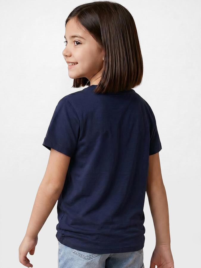 R&B Blue Girls Printed Short Sleeves Tshirt