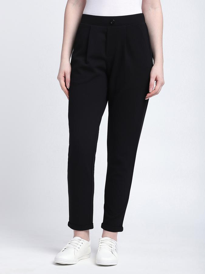 Women Polyester Tapered High Rise Pleated Pants