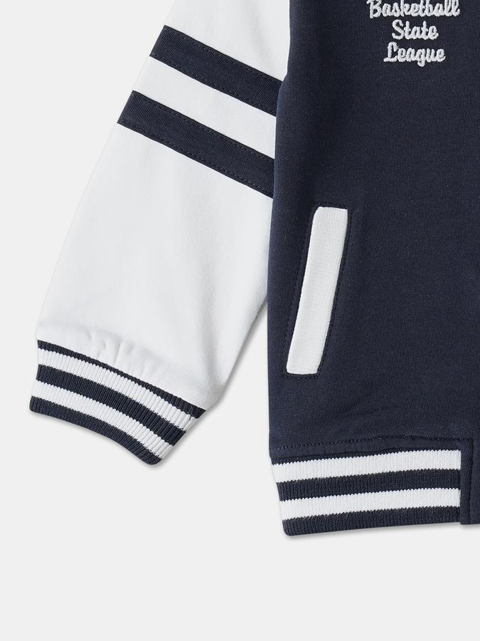 Boys Cotton Varsity Snap Colorblock Jacket