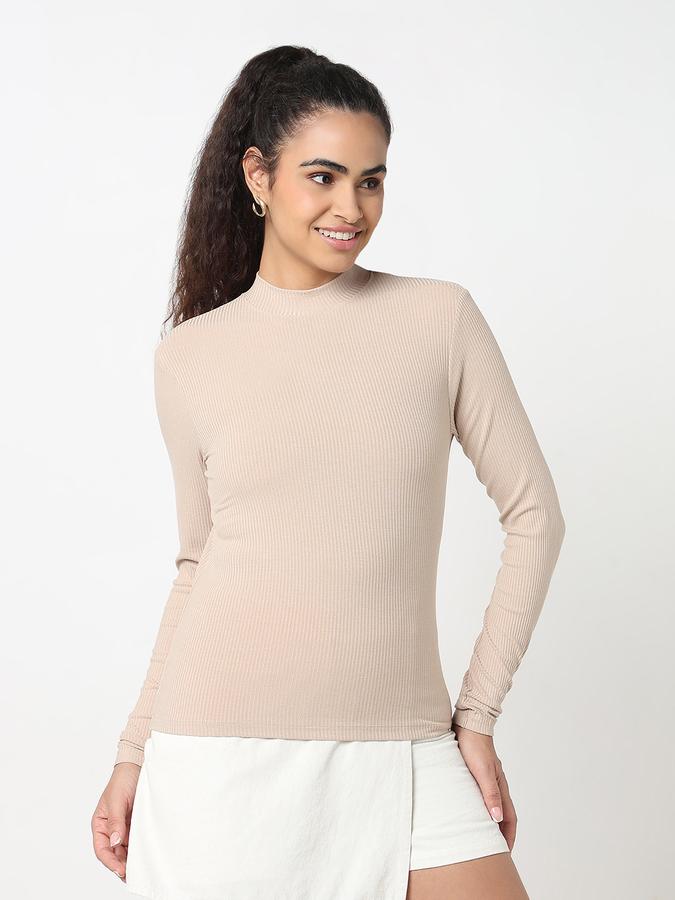 R&B Women Sand Solid Ribbed Top