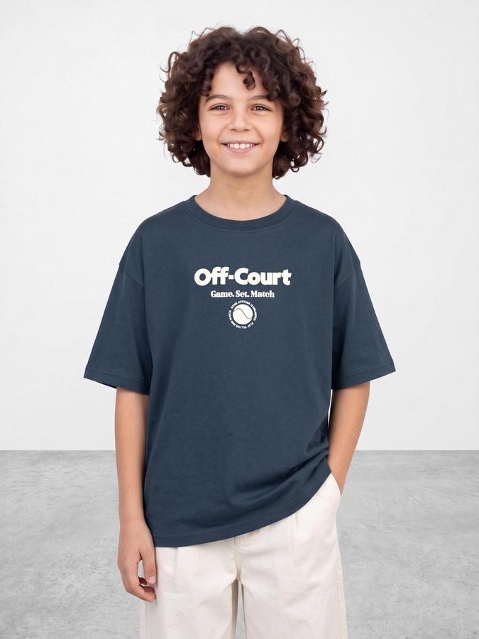 R&B Boys Teal Graphic Print Short Sleeves Round Neck Pure Cotton T-Shirt