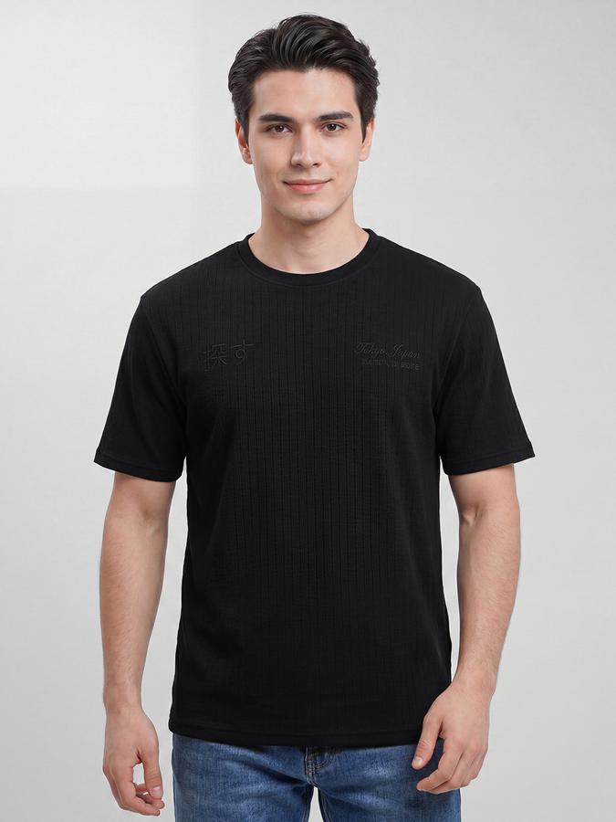 R&B Black Solid Men Round Neck Regular Fit Short Sleeves T-Shirt 