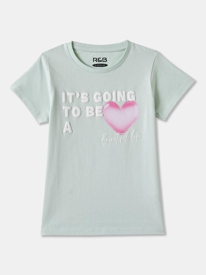 Girls Cotton Regular Fit Crew Neck Graphic T-shirt