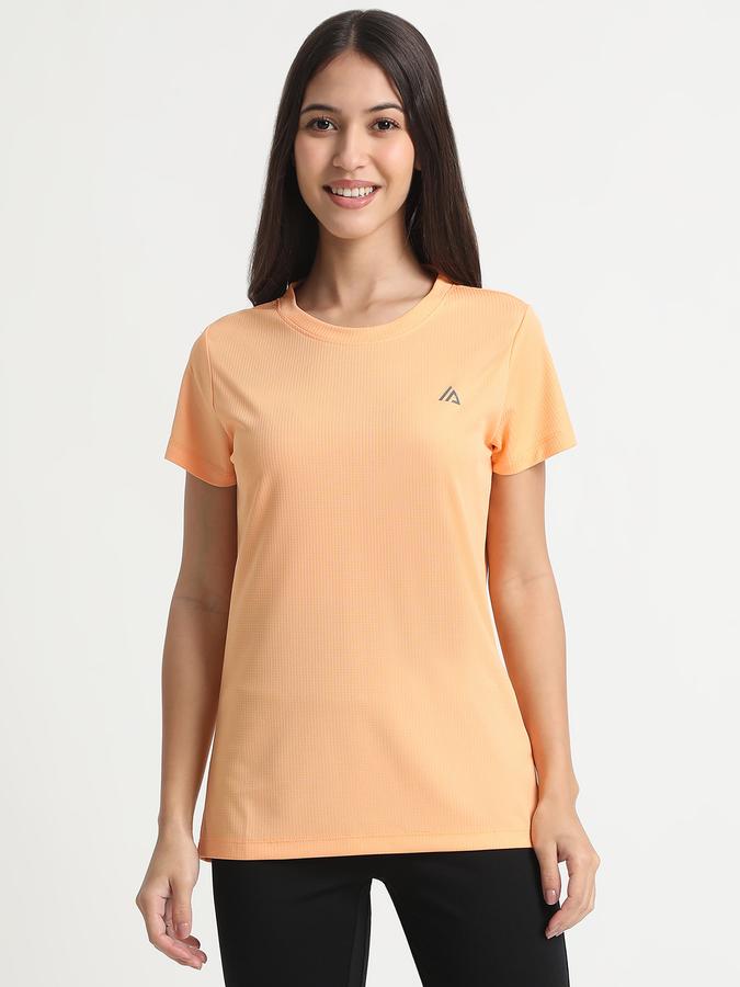R&B Women Peach Solid Active T-Shirt