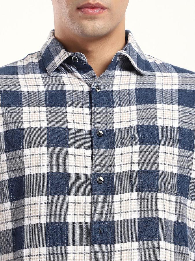 R&B Men Navy Blue Checked Long Sleeves Shirt 