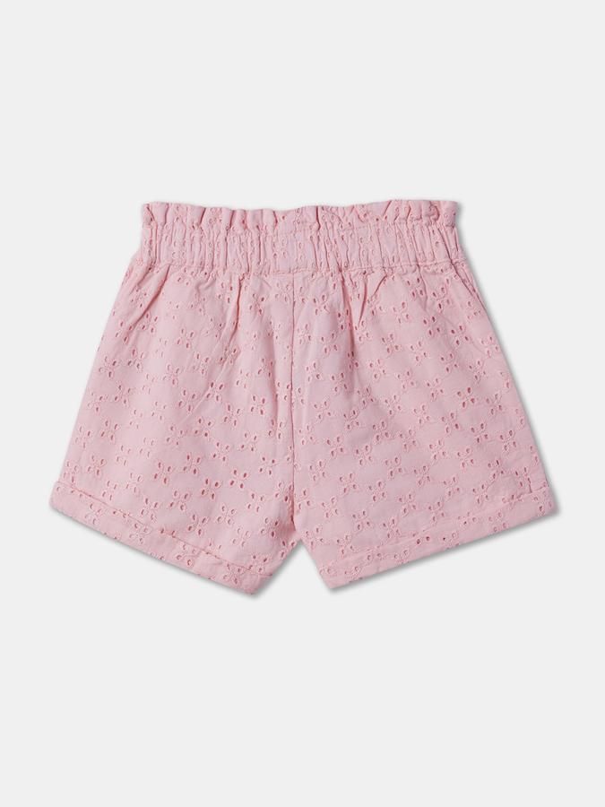Girls Cotton Embroidered High-Waist Cuffed Hem Shorts