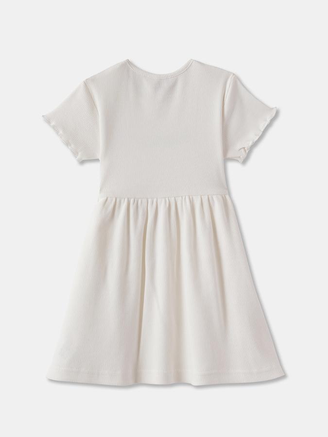 Girls Solid Ruffled Short Sleeve Round Neck A-Line Dress