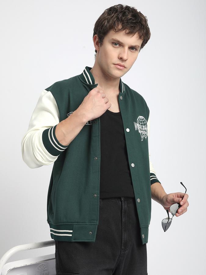 Men Polycotton Regular Fit Embroidered Varsity Jacket