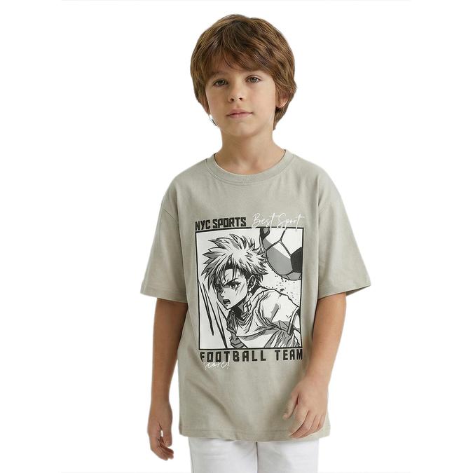 R&B Boy Olive Cotton Printed Round Neck T-Shirt