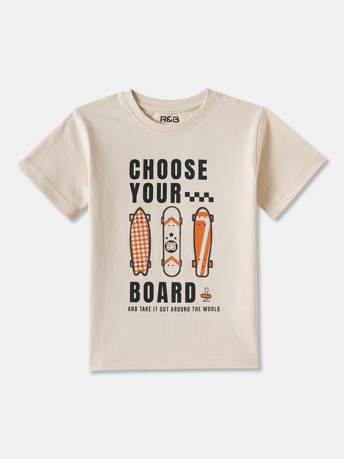 R&B Boys' Beige Printed T-Shirt