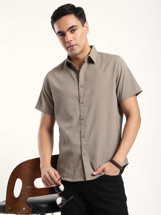 Men Polyester Slim Fit Shirt Collar Textured Shirt