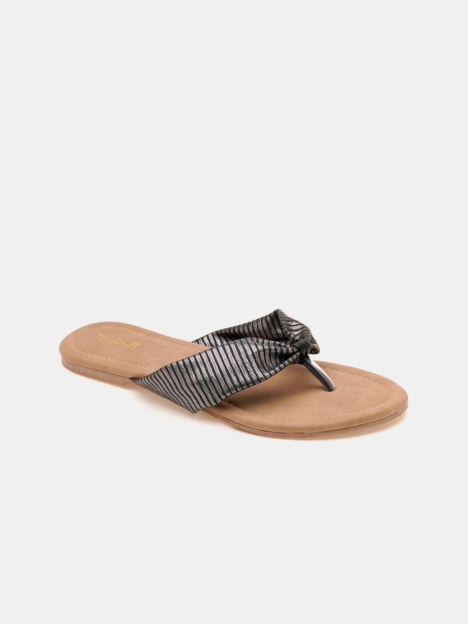 R&B Women Black Metallic Textured Slip On Flats