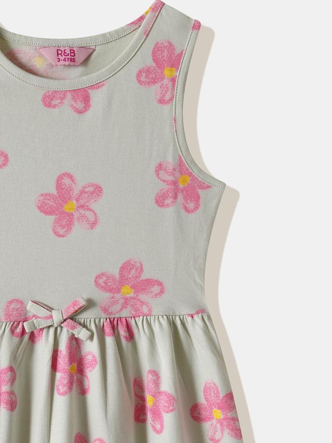 Girls Cotton Regular Fit Round Neck Printed Dress