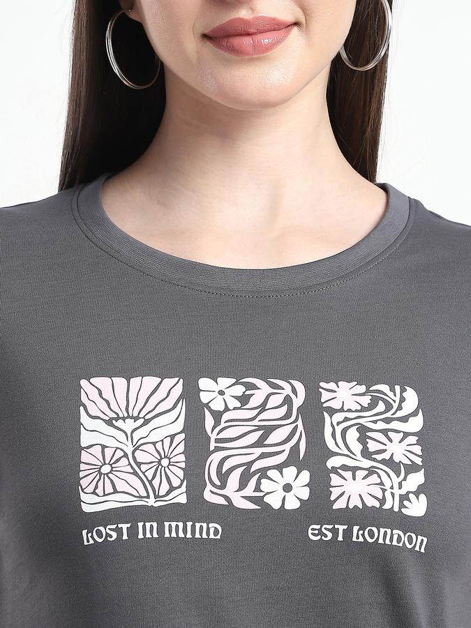 Women Cotton Regular Fit Crew Neck Graphic T-shirt